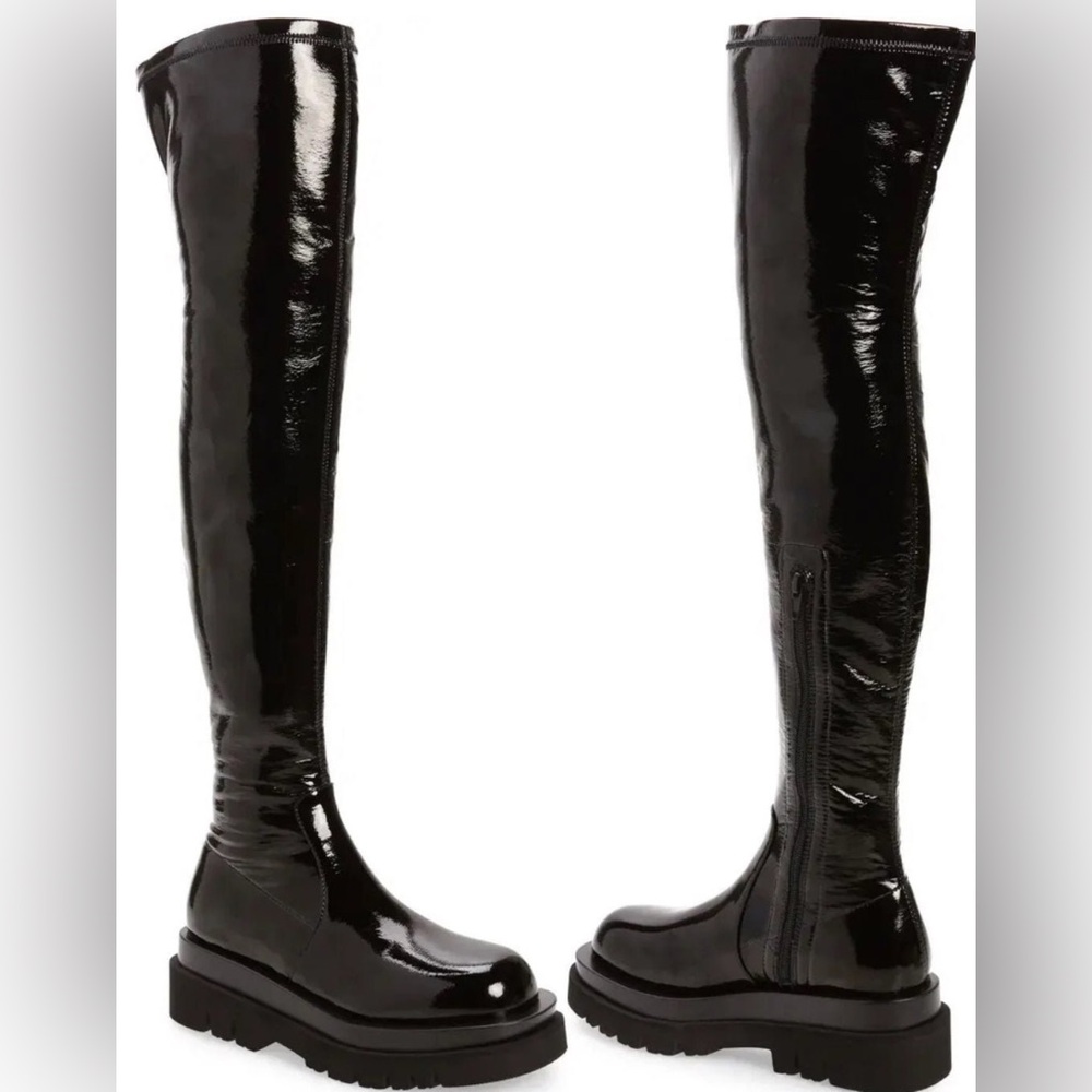 JEFFREY CAMPBELL
Tanked Over The Knee Boot In Black Crinkle Patent